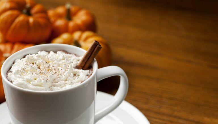 El café con especias de calabaza es un alimento reconfortante en una taza